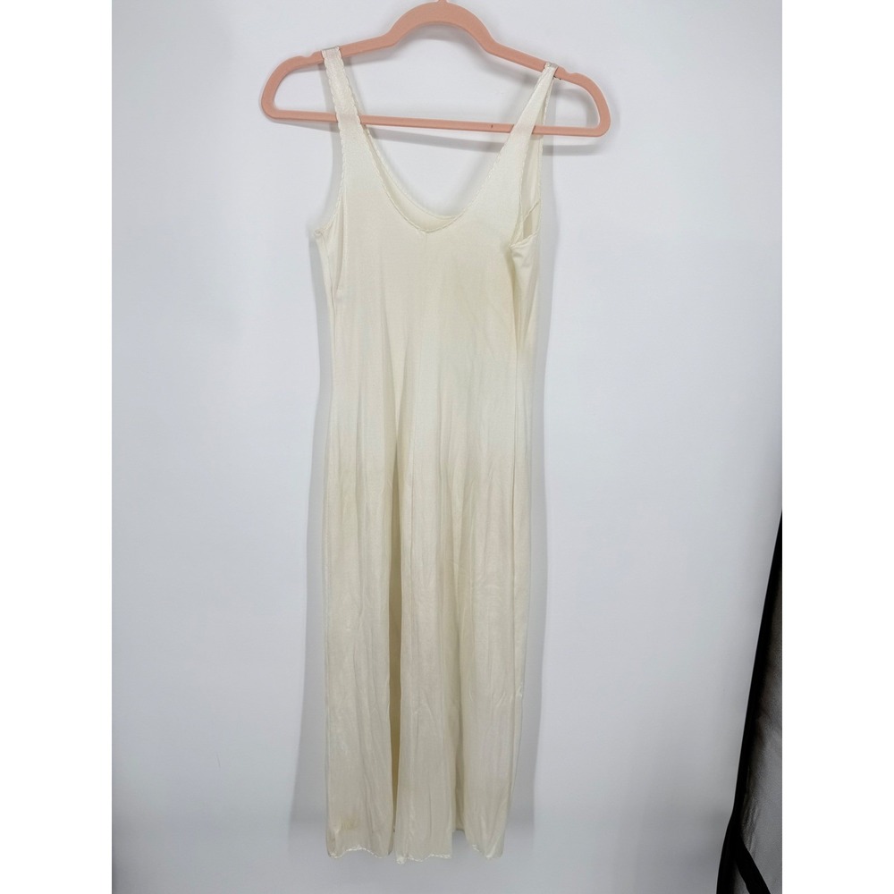 Gilligan & O'Malley Nightgown Slip Dress Women Small Cream Vintage 90s Scalloped
